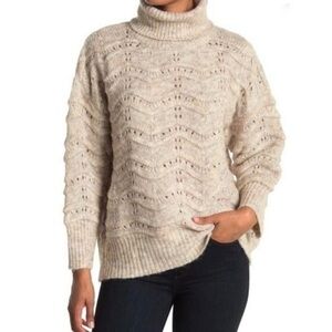 FRNCH Paris Chunky Cable Knit Turtleneck Sweater | Oatmeal | Size S/M
